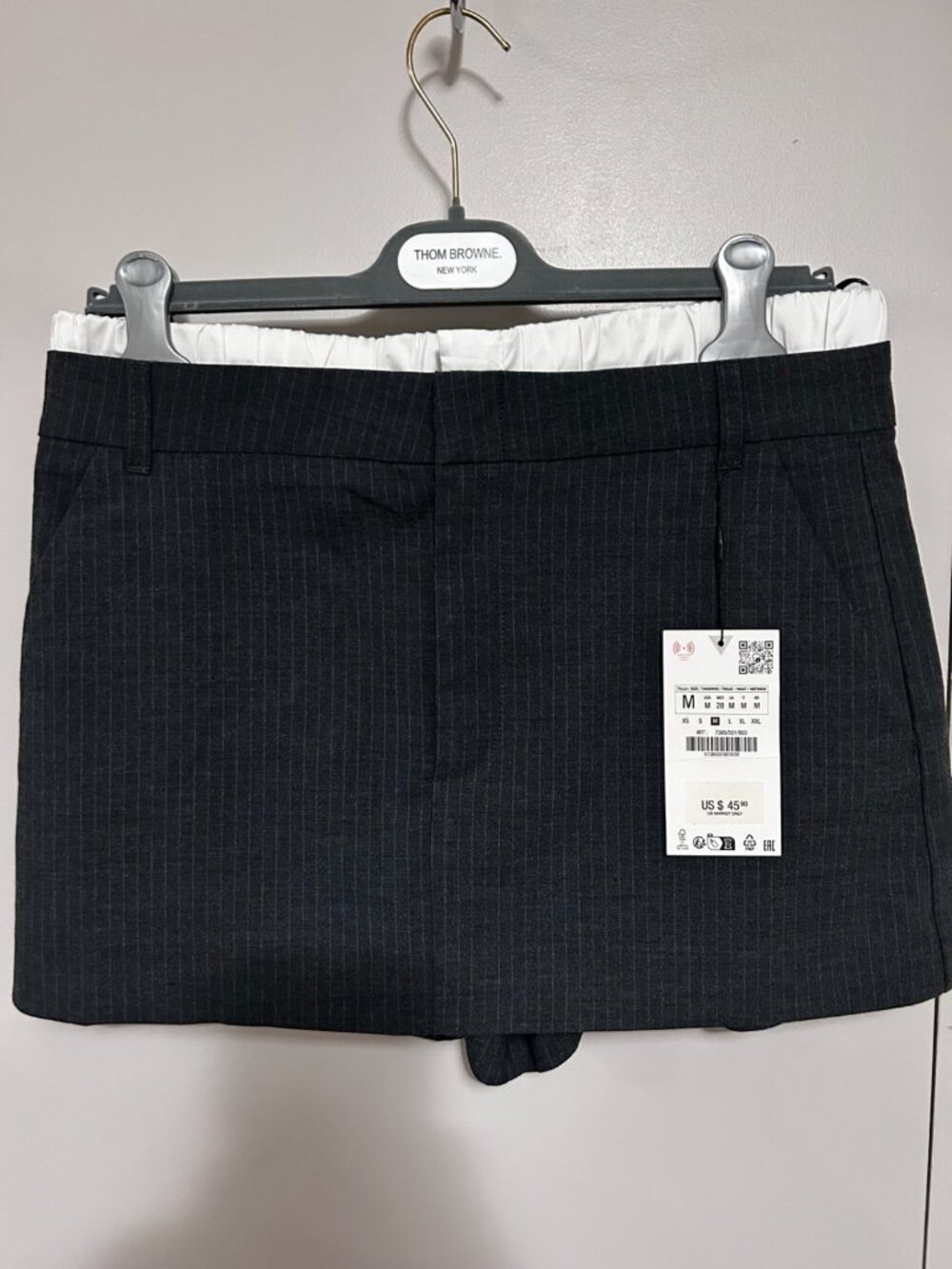 Zara Dark Gray Pinstripe Mini Skort Shorts Womens Size M New With Tags